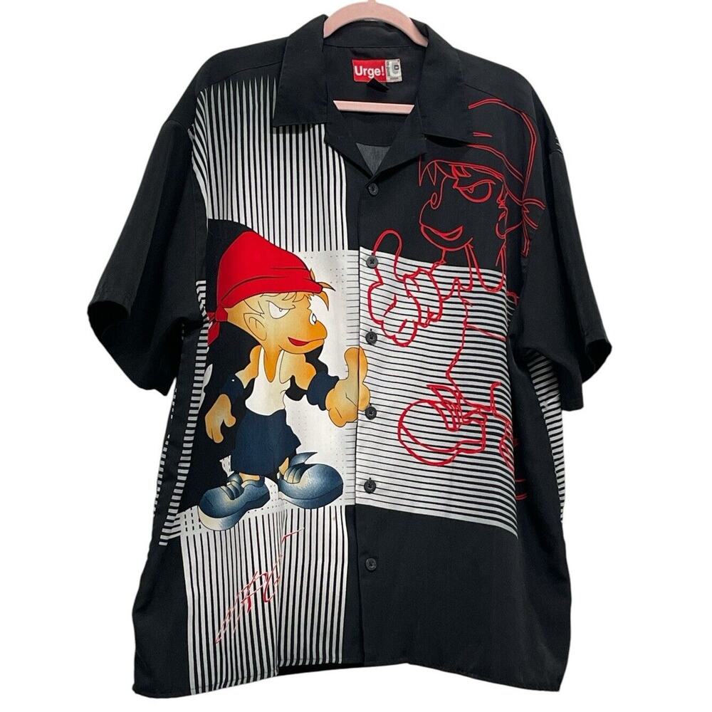 Urge Impulse Men Shirt, Streetwear, Cartoon, Graffiti Art ,BLK, Short Sleeve XL